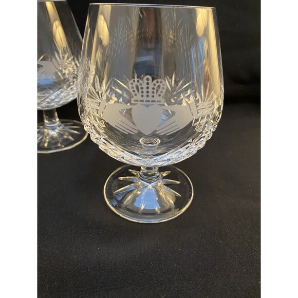 Set Of 2 Galway Irish Crystal Claddagh Cognac Brandy Wine Snifter Glasses 5” - Picture 3 of 7